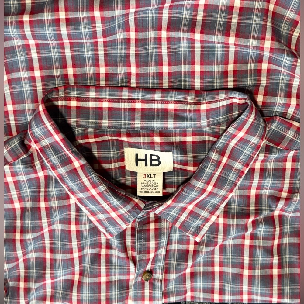 Harbor Bay Men's Plaid (Faint Red-Black-White) Short Sleeve ButtonUp (3XLT)